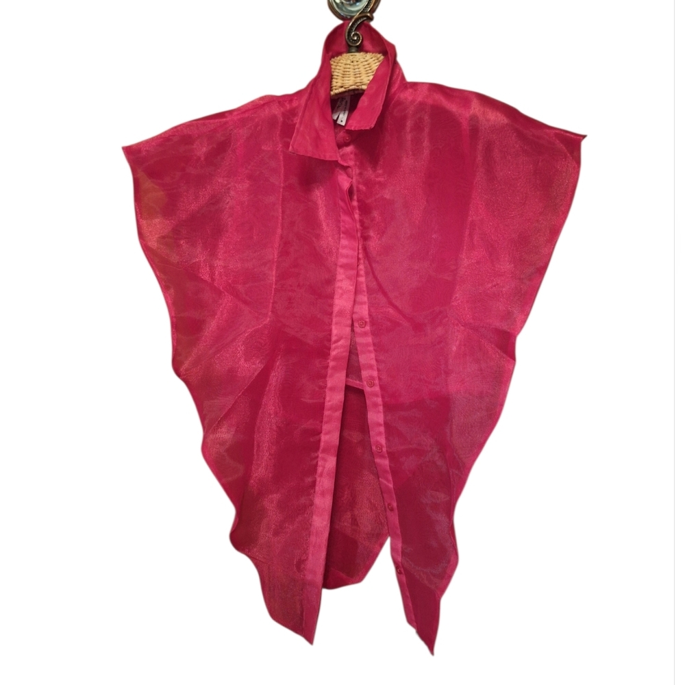 Sheer Hot Pink Pointed Hem Cropped Blouse Edgy Bougie ARTSY Ladies MED NWT - Picture 4 of 5
